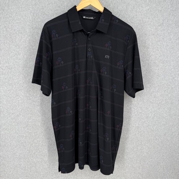 Travis Mathew Mens Honopu Golf Polo Shirt Size XL Black Palm Tree Stripe EUC - Picture 1 of 10